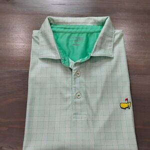 Masters Tech Polo Shirt Mens XL Green White  Plaid Golf Augusta National Logo